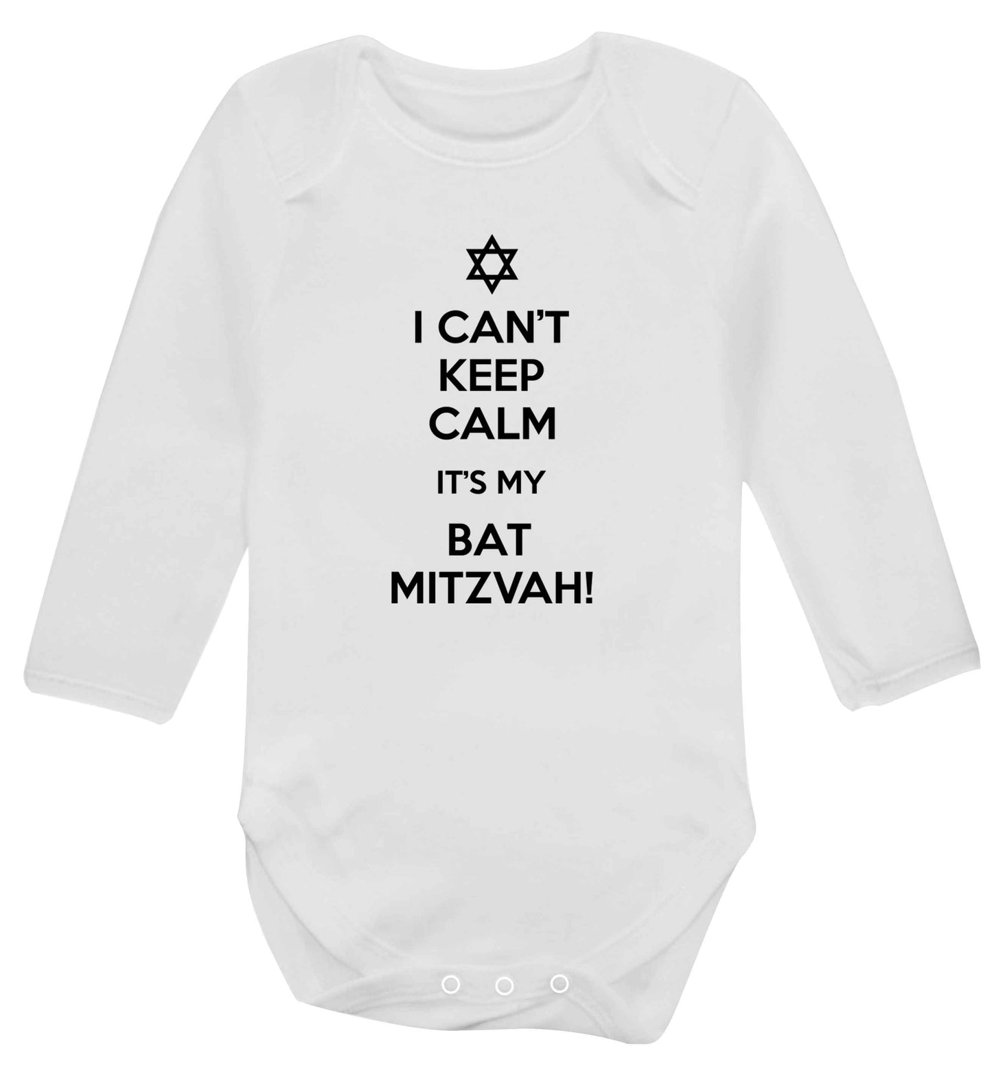 I can't keep calm it's my bat mitzvah! Baby Vest long sleeved white 6-12 months