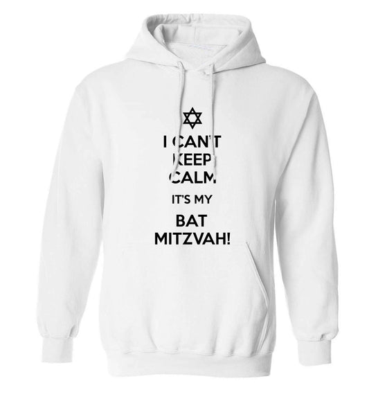 I can't keep calm it's my bat mitzvah! adults unisex white hoodie 2XL