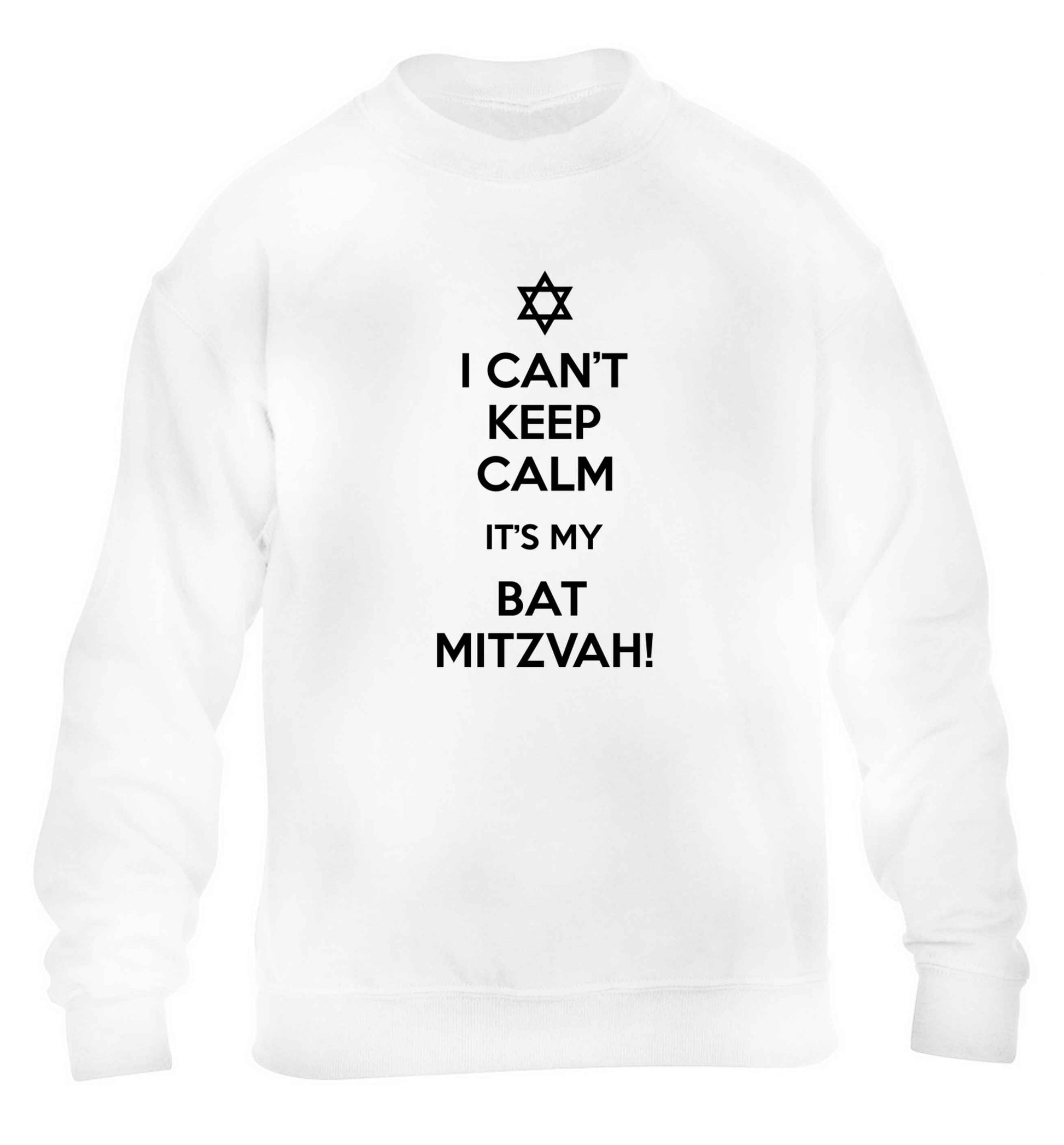 I can't keep calm it's my bat mitzvah! children's white sweater 12-13 Years