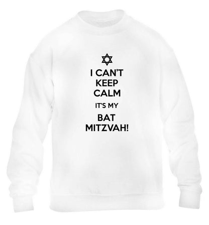 I can't keep calm it's my bat mitzvah! children's white sweater 12-13 Years