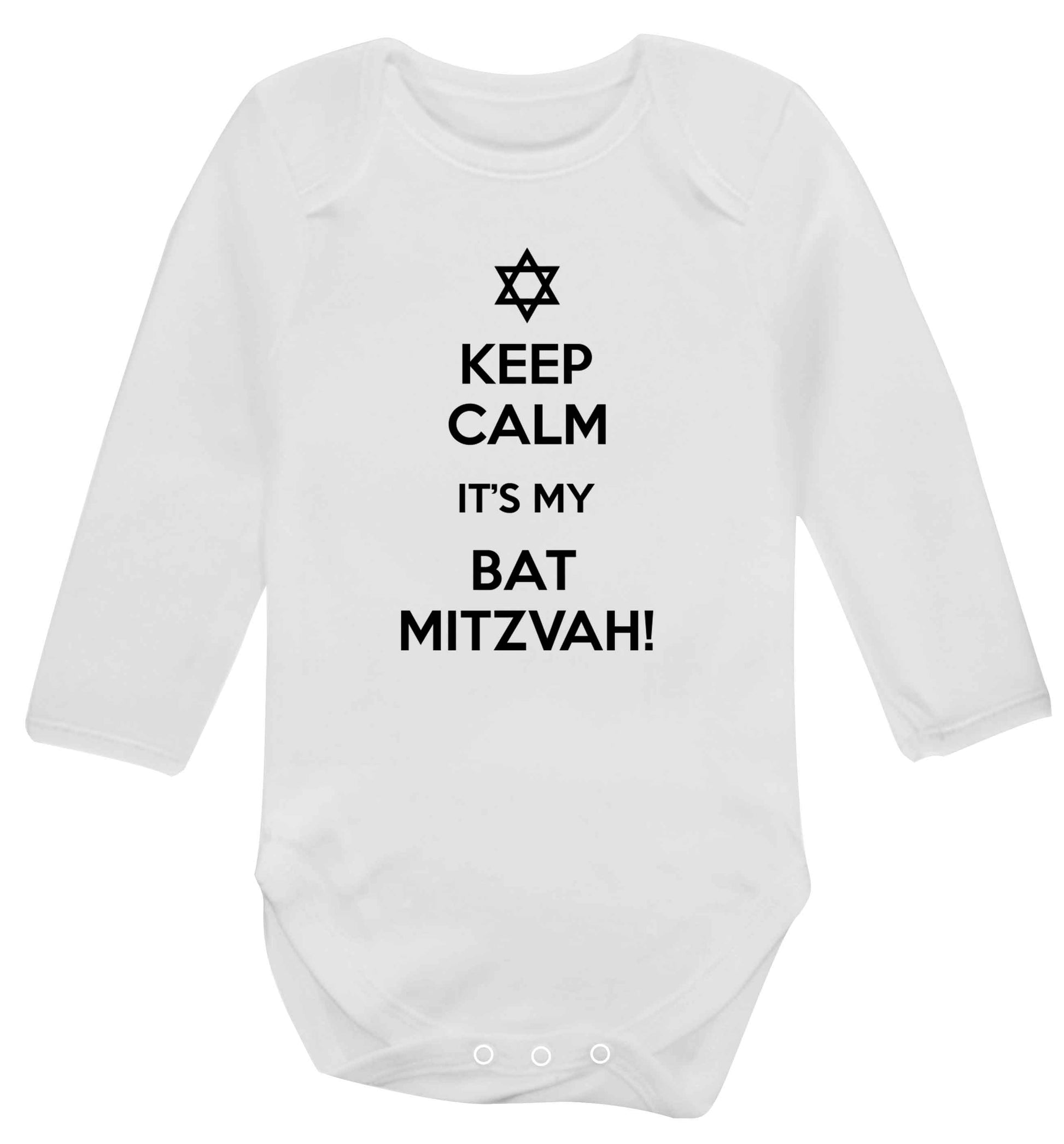 Keep calm it's my bat mitzvah! Baby Vest long sleeved white 6-12 months