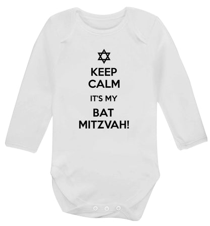 Keep calm it's my bat mitzvah! Baby Vest long sleeved white 6-12 months
