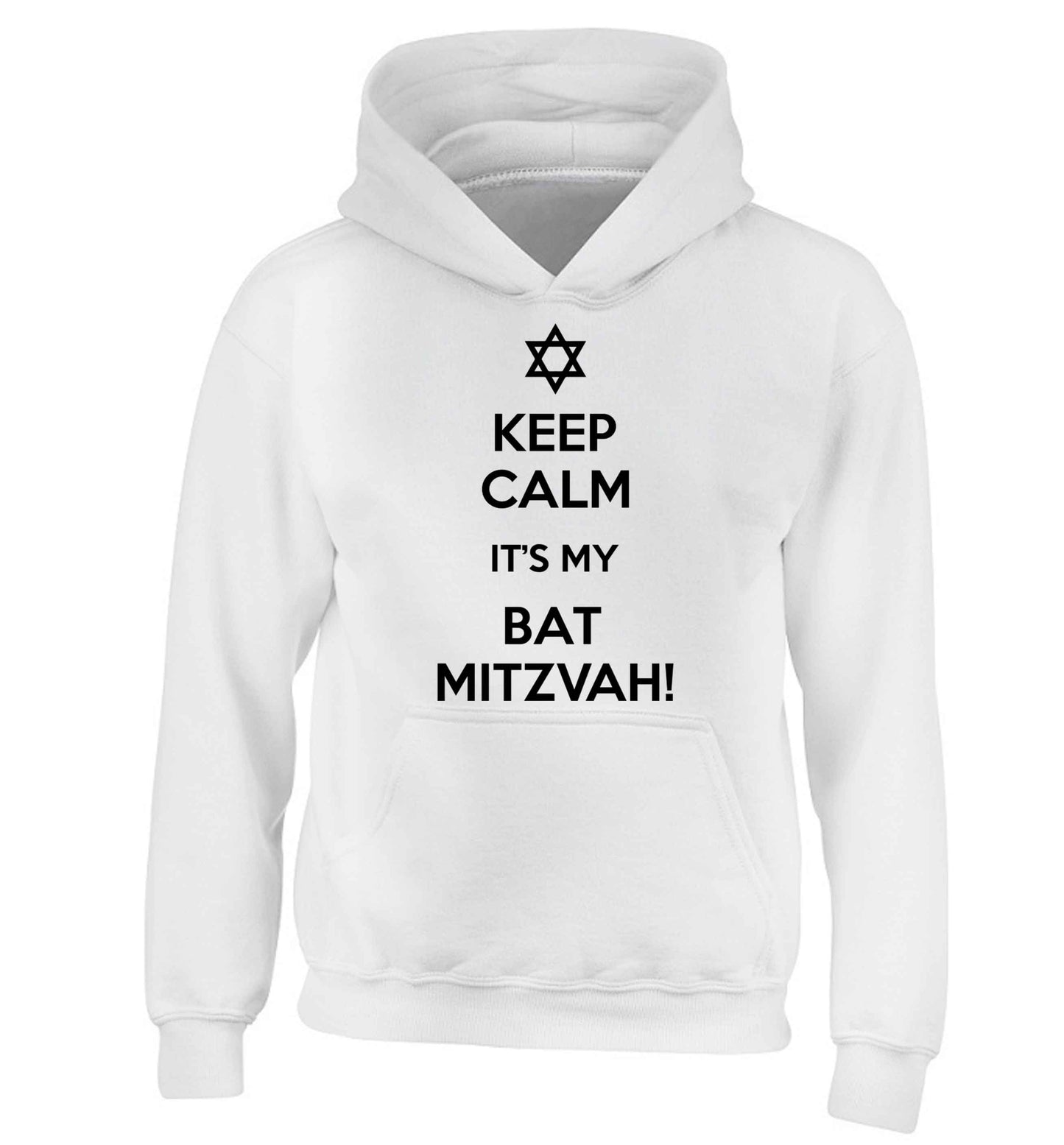 Keep calm it's my bat mitzvah! children's white hoodie 12-13 Years