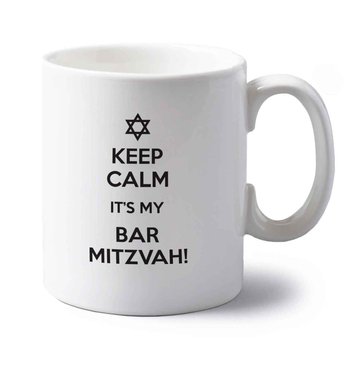 Keep calm it's my bar mitzvah! left handed white ceramic mug 