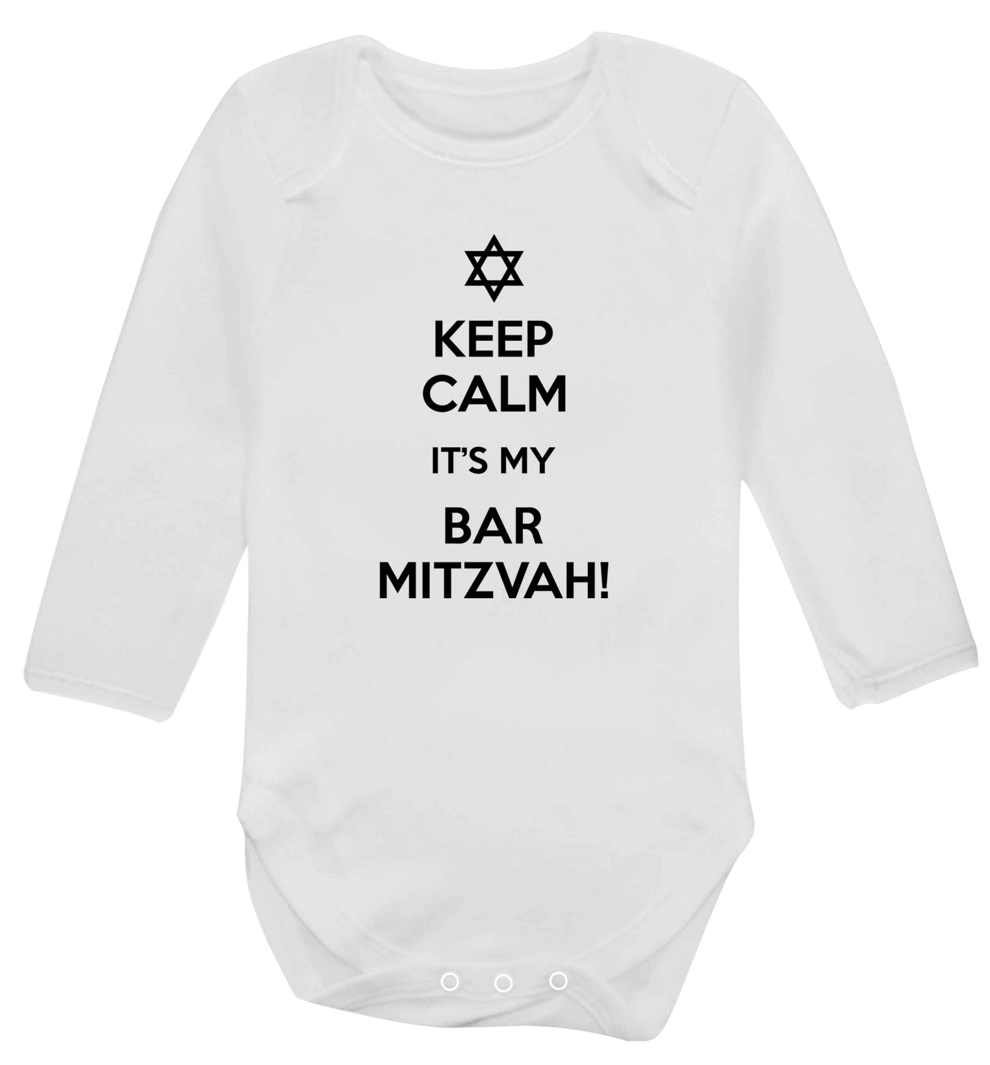 Keep calm it's my bar mitzvah! Baby Vest long sleeved white 6-12 months