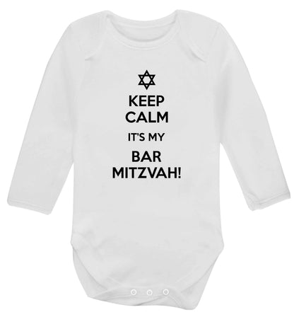 Keep calm it's my bar mitzvah! Baby Vest long sleeved white 6-12 months
