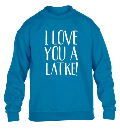 I love you a latke! children's blue sweater 12-13 Years