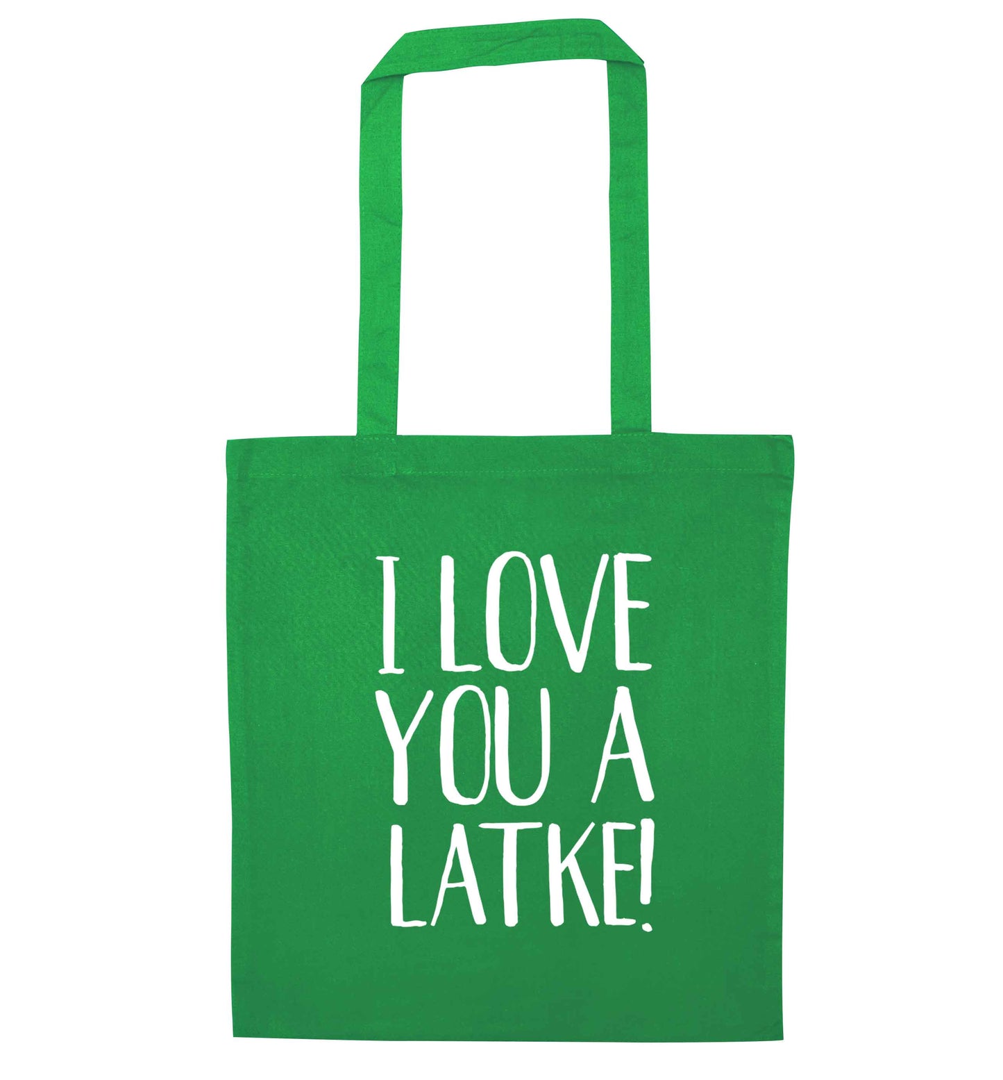 I love you a latke! green tote bag