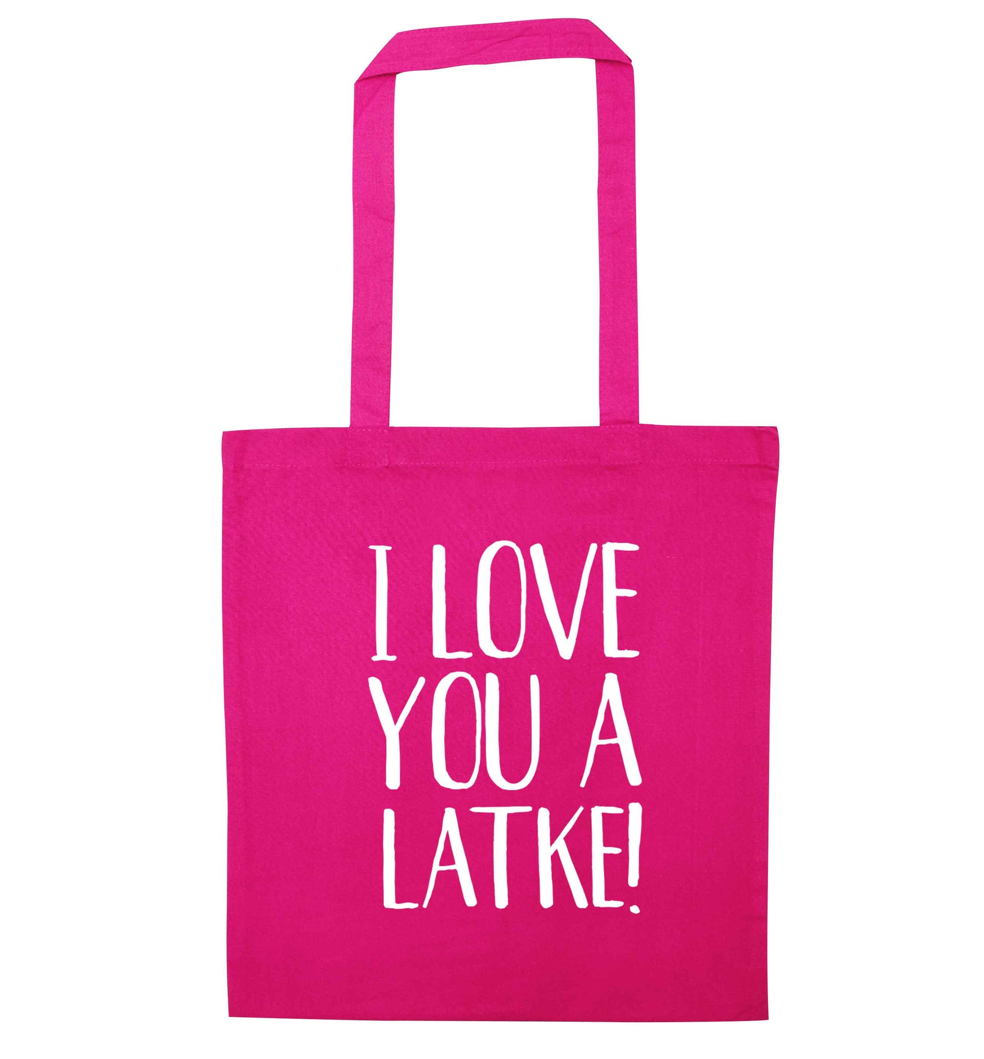 I love you a latke! pink tote bag