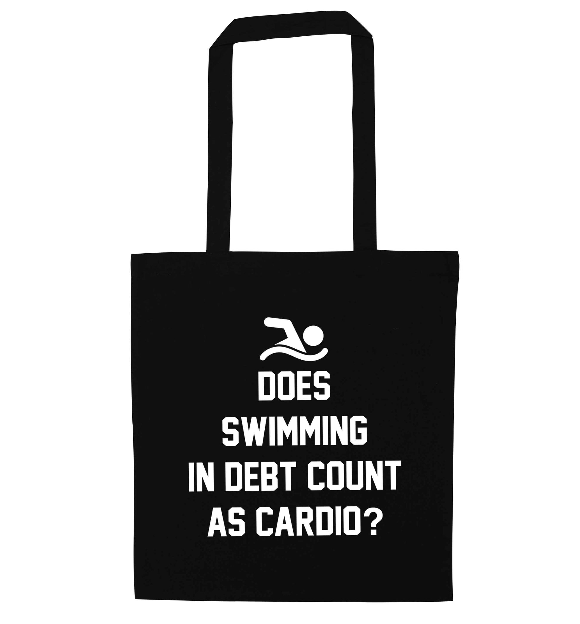 Does swimming in debt count as cardio? black tote bag