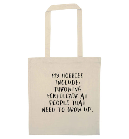 Throwing fertilizer at people that need to grow up natural tote bag