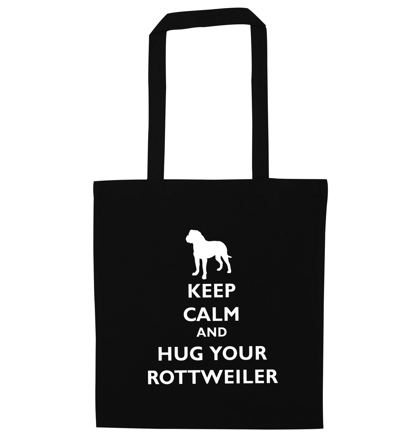 Keep calm and hug your rottweiler black tote bag