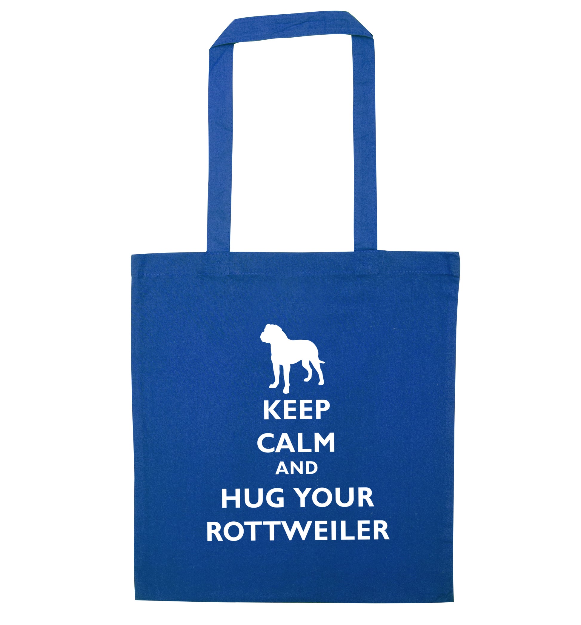 Keep calm and hug your rottweiler blue tote bag