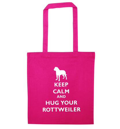Keep calm and hug your rottweiler pink tote bag
