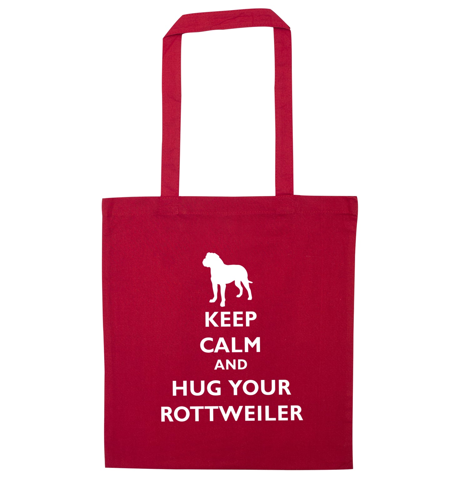 Keep calm and hug your rottweiler red tote bag
