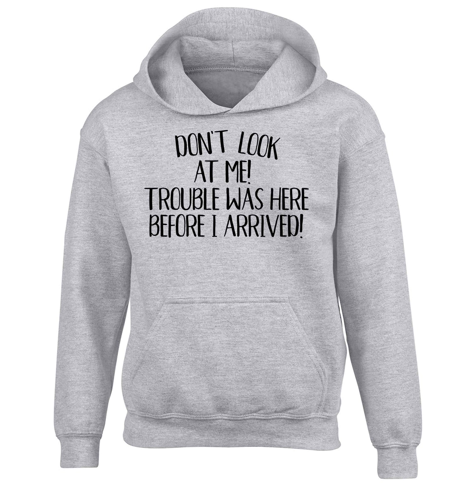 Don't look at me, trouble was here before I arrived! children's grey hoodie 12-13 Years