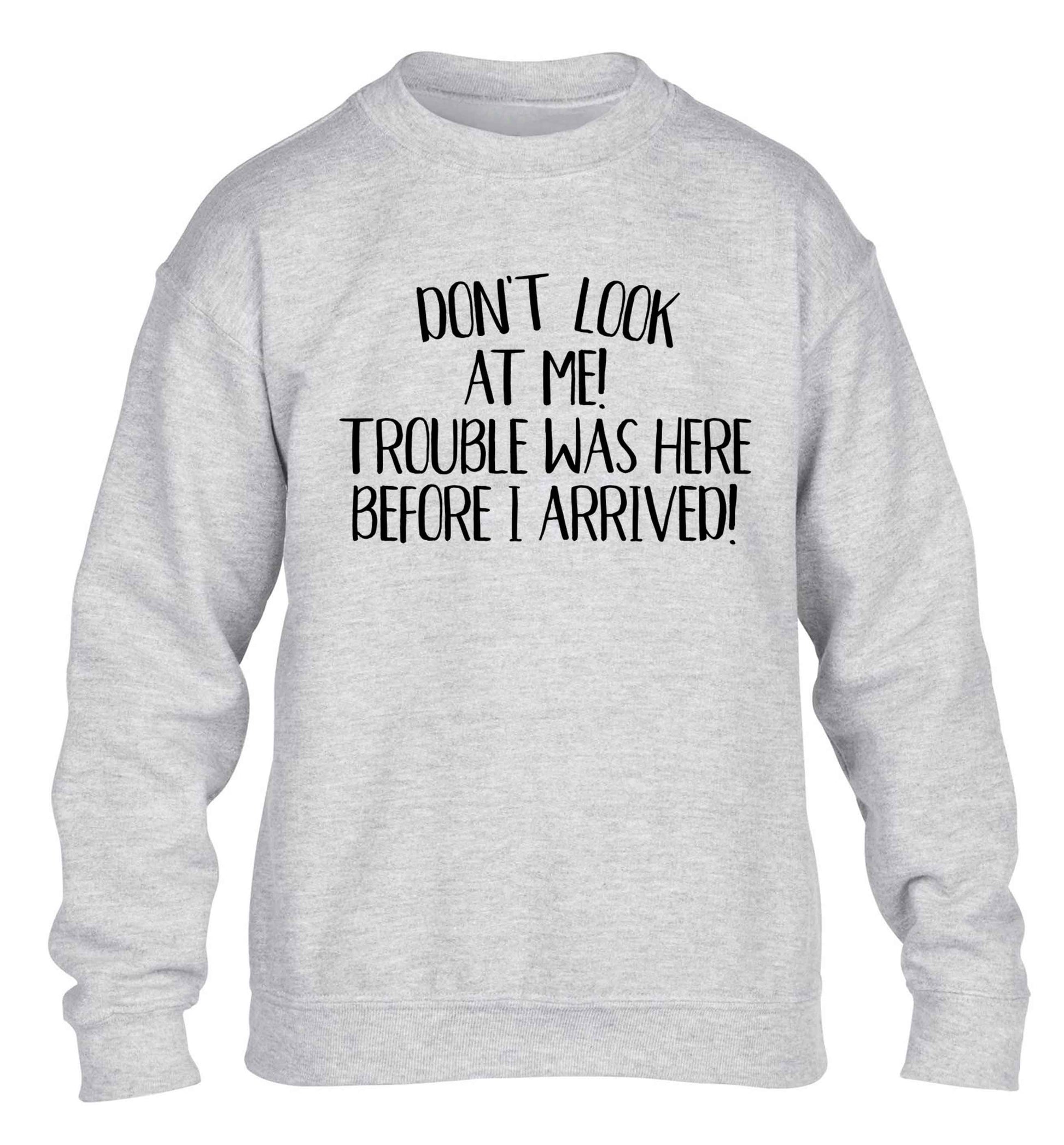 Don't look at me, trouble was here before I arrived! children's grey sweater 12-13 Years