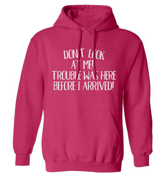 Don't look at me, trouble was here before I arrived! adults unisex pink hoodie 2XL