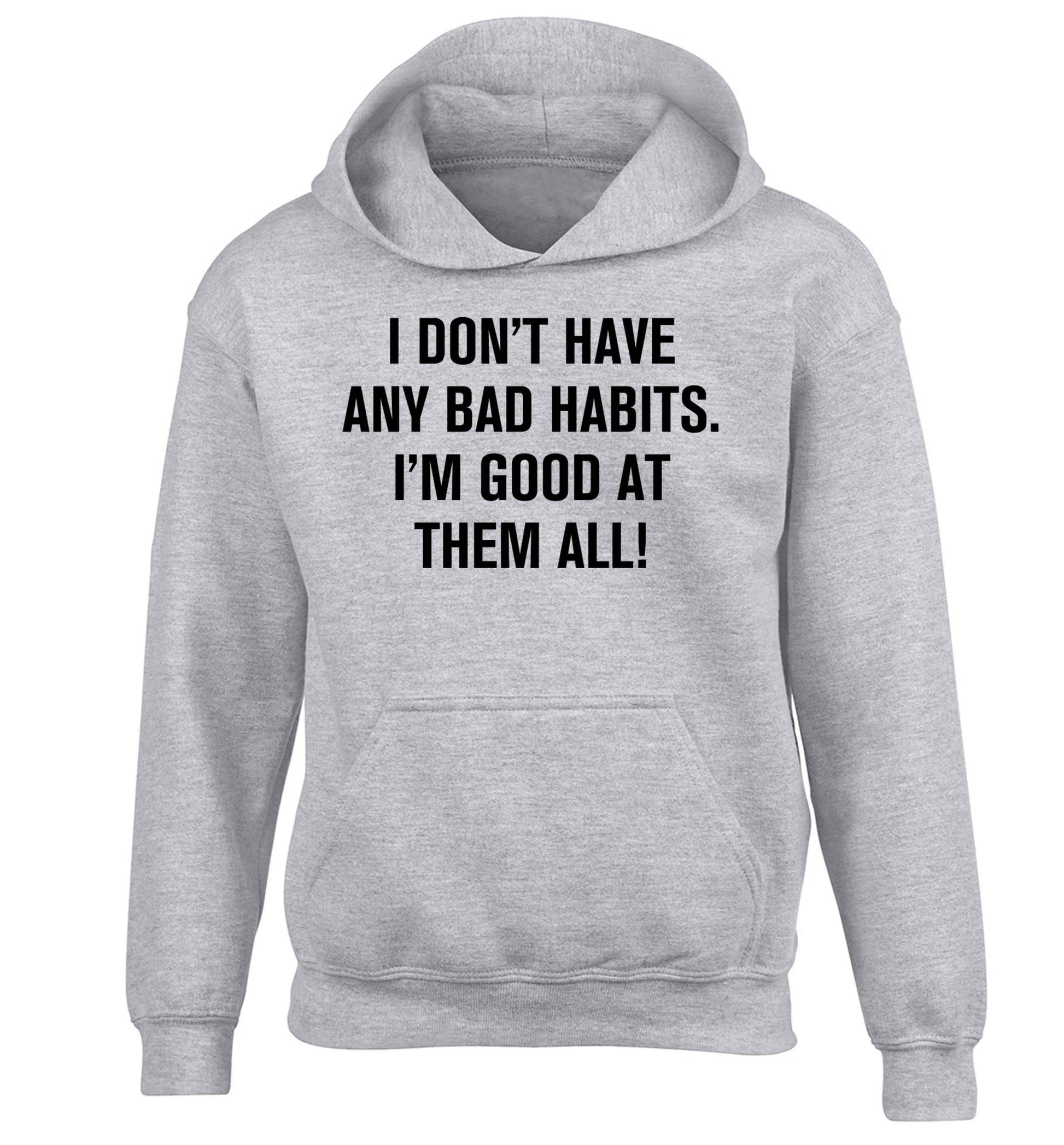 I don't have any bad habits I'm good at them all children's grey hoodie 12-13 Years