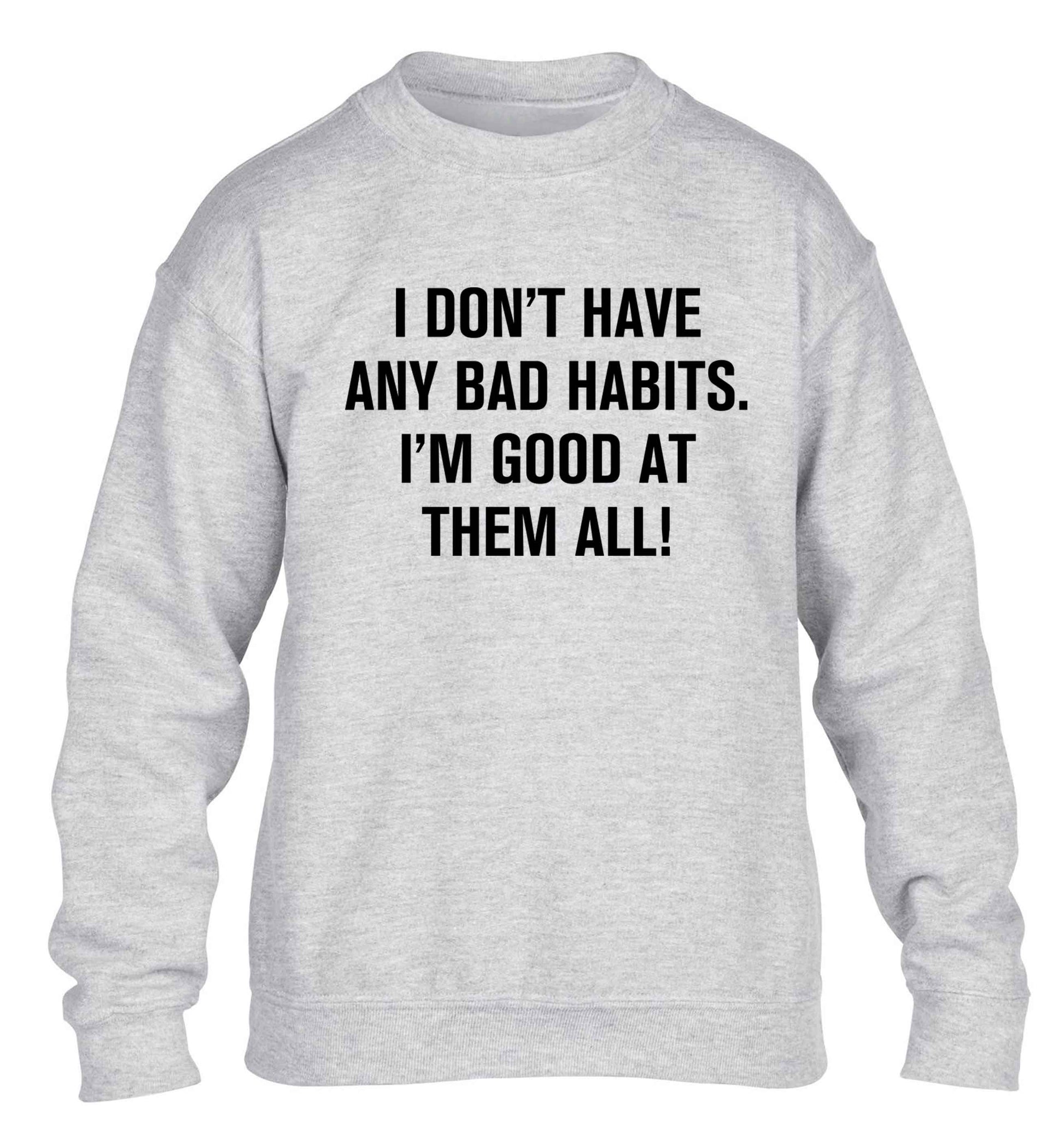 I don't have any bad habits I'm good at them all children's grey sweater 12-13 Years