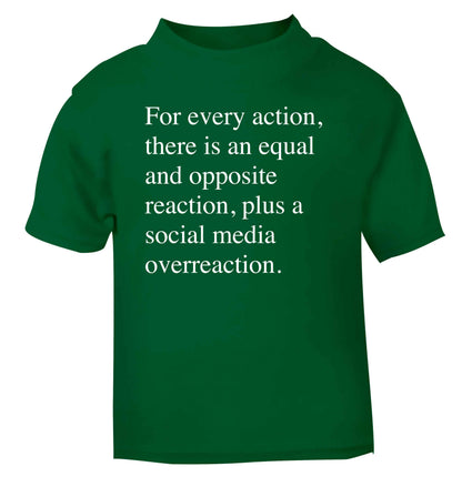 For every action...social media overreaction green Baby Toddler Tshirt 2 Years