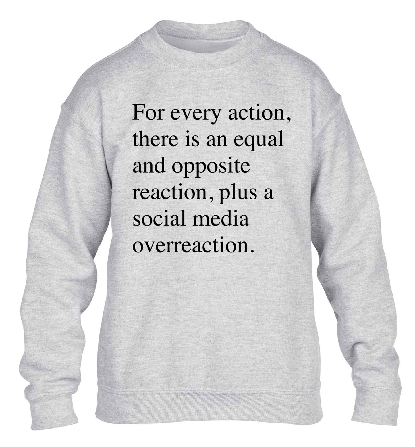 For every action...social media overreaction children's grey sweater 12-13 Years