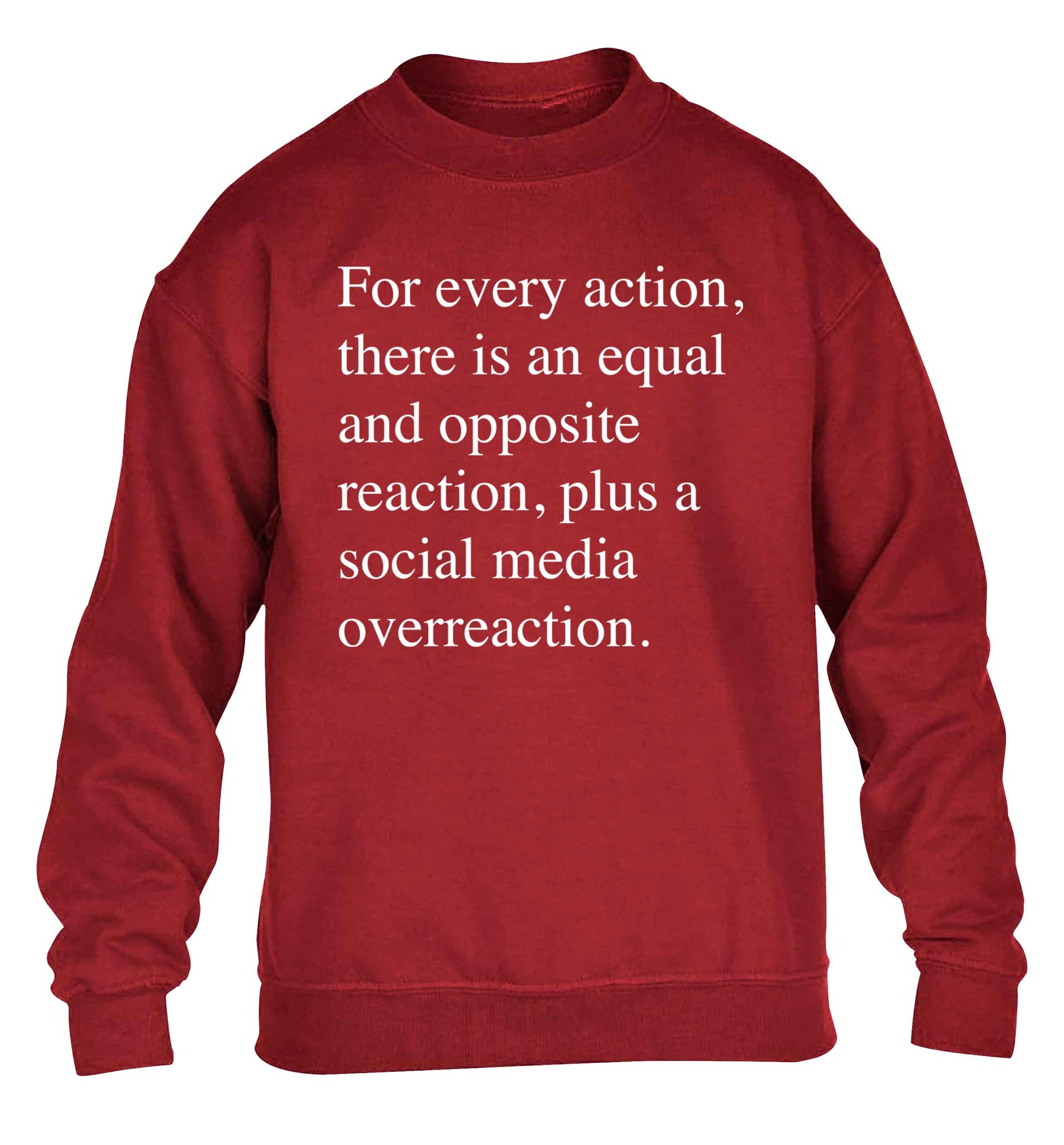 For every action...social media overreaction children's grey sweater 12-13 Years