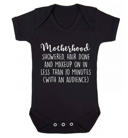 Motherhood, showered, hair done and makeup on Baby Vest black 18-24 months