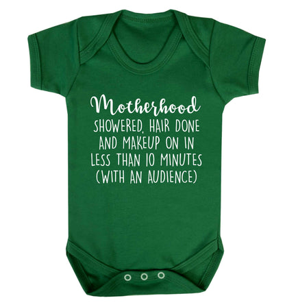Motherhood, showered, hair done and makeup on Baby Vest green 18-24 months
