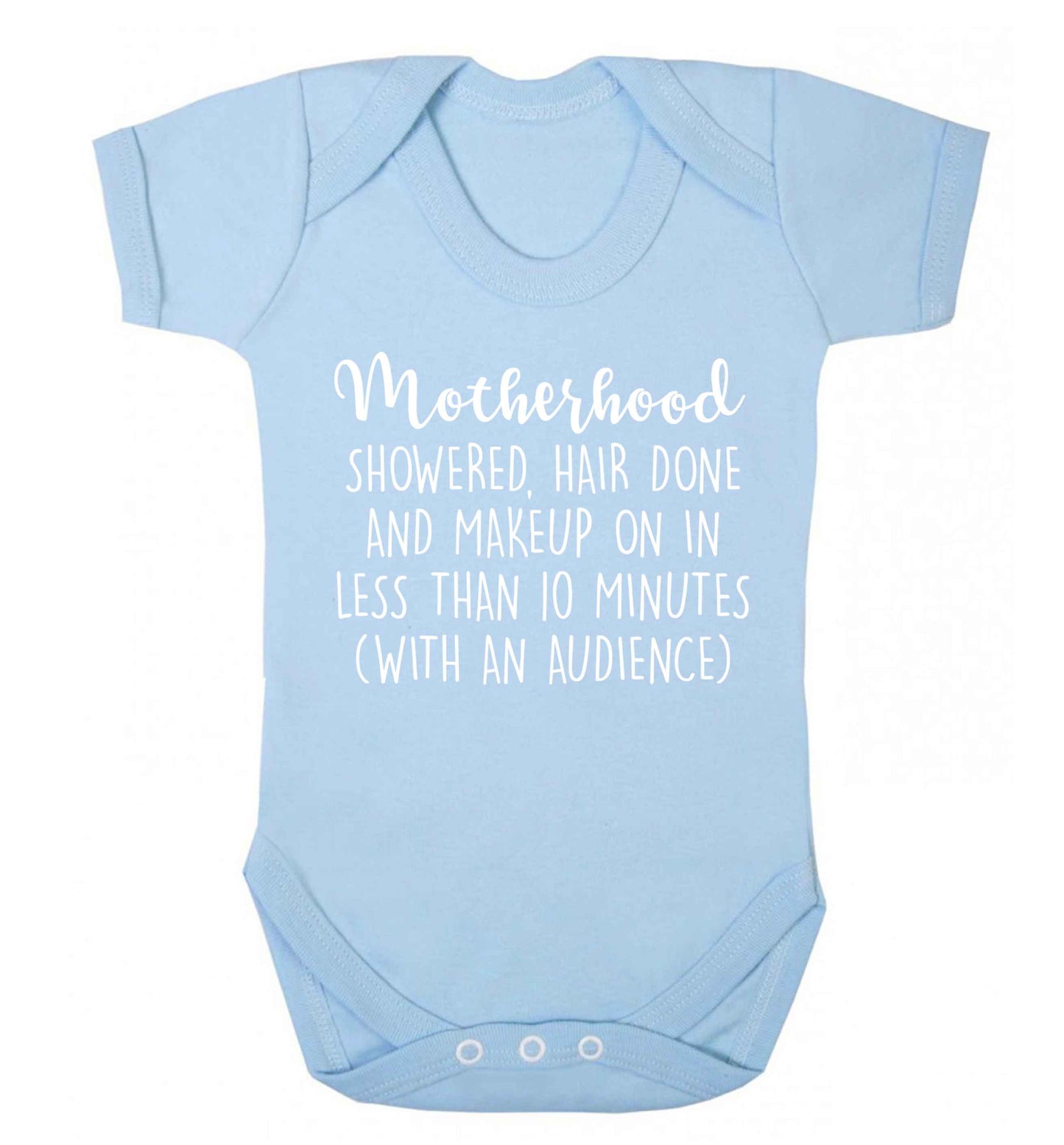 Motherhood, showered, hair done and makeup on Baby Vest pale blue 18-24 months