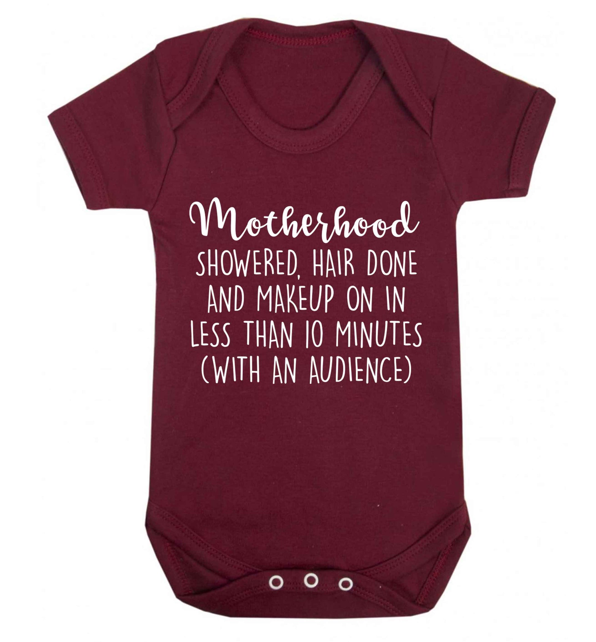 Motherhood, showered, hair done and makeup on Baby Vest maroon 18-24 months