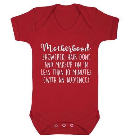 Motherhood, showered, hair done and makeup on Baby Vest red 18-24 months