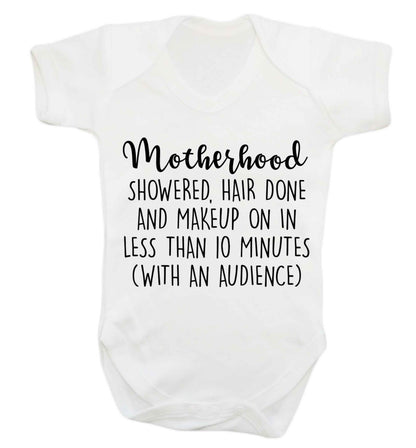 Motherhood, showered, hair done and makeup on Baby Vest white 18-24 months