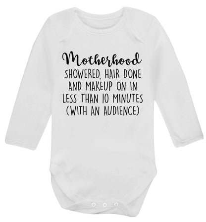 Motherhood, showered, hair done and makeup on Baby Vest long sleeved white 6-12 months