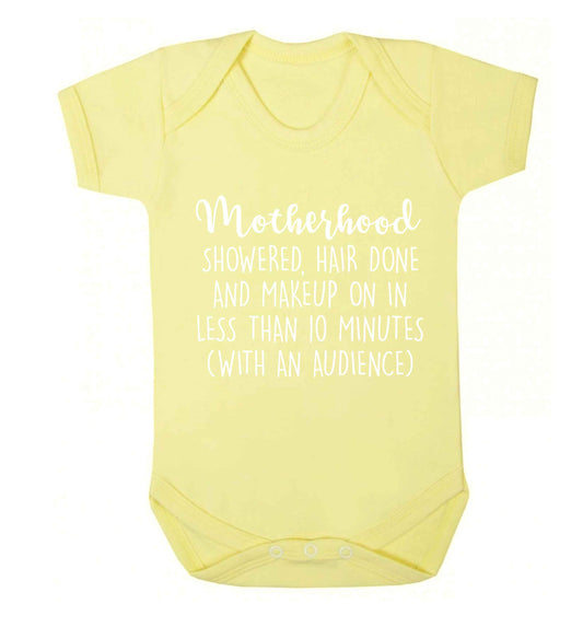 Motherhood, showered, hair done and makeup on Baby Vest pale yellow 18-24 months