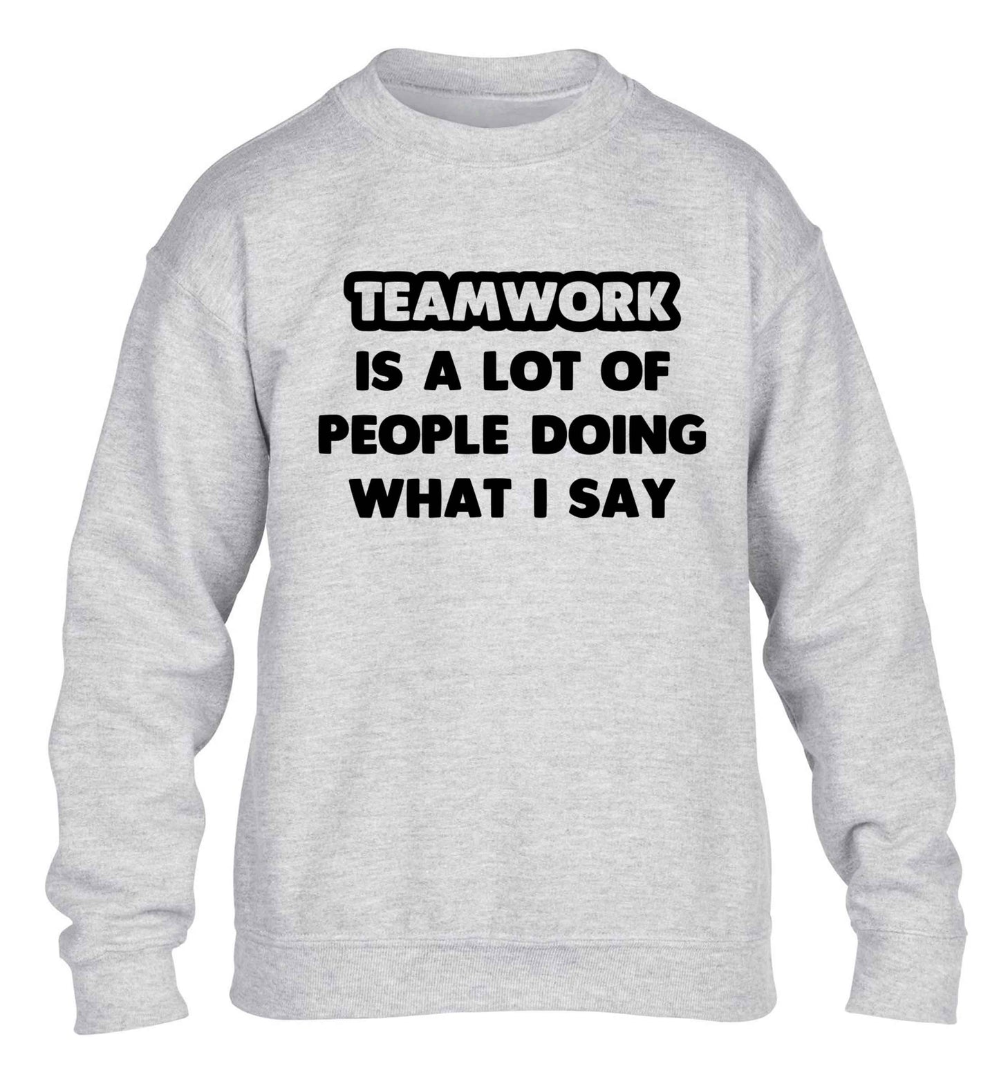 Teamwork is a lot of people doing what I say children's grey sweater 12-13 Years