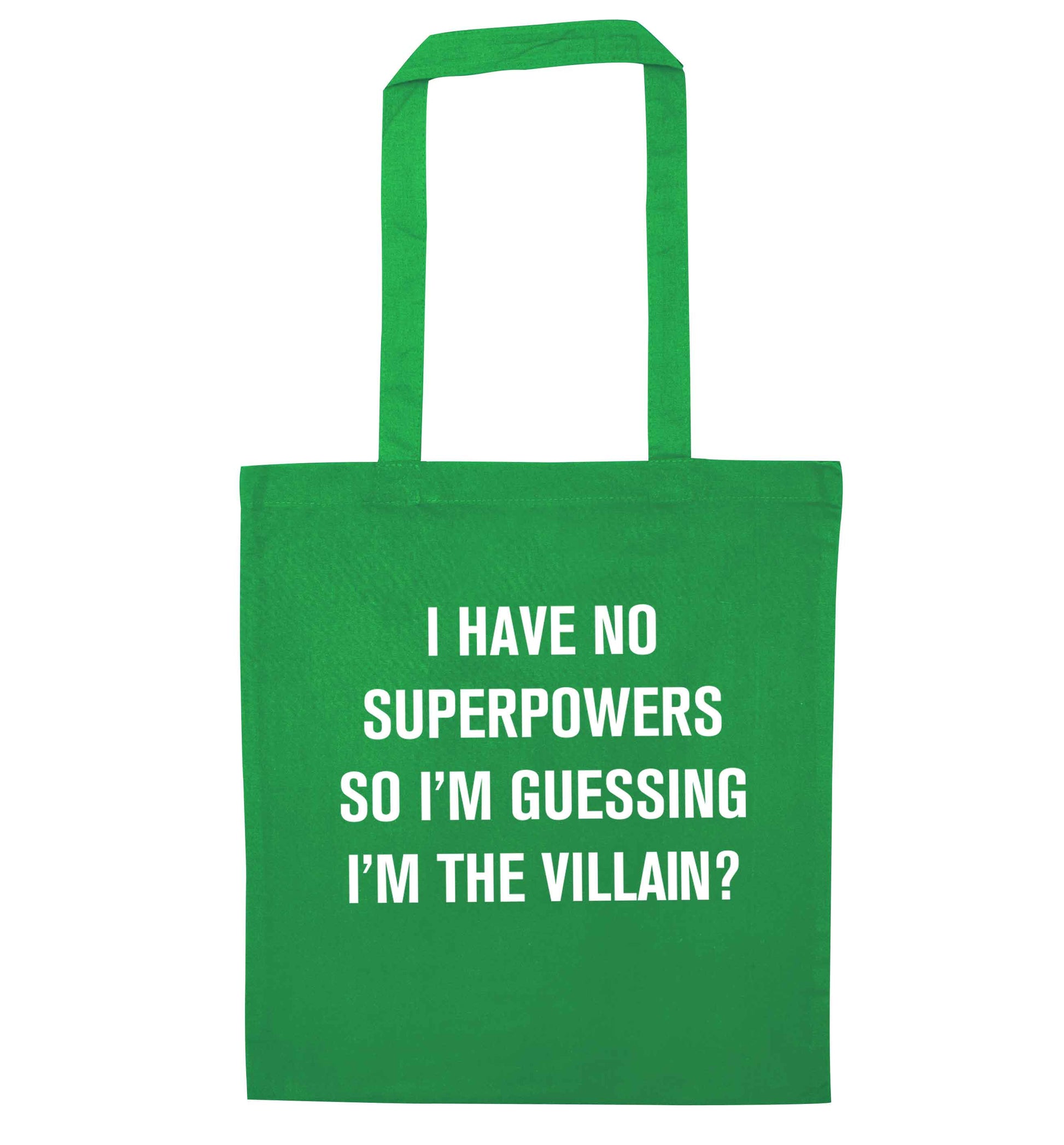 I have no superpowers so I'm guessing I'm the villain? green tote bag
