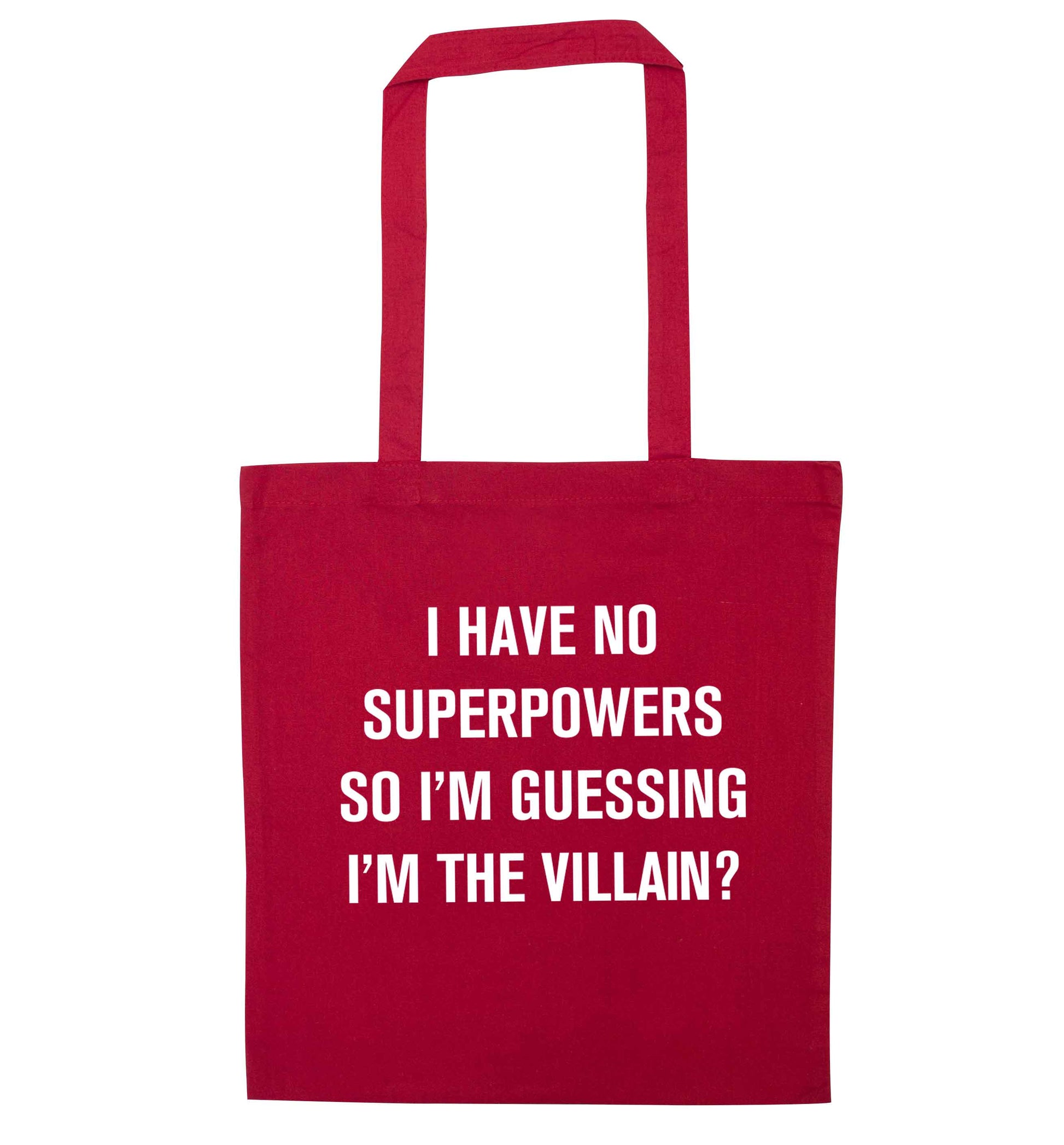 I have no superpowers so I'm guessing I'm the villain? red tote bag