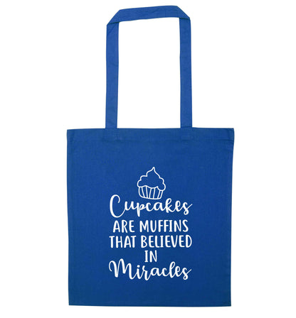 Cupcakes muffins that believed in miracles blue tote bag