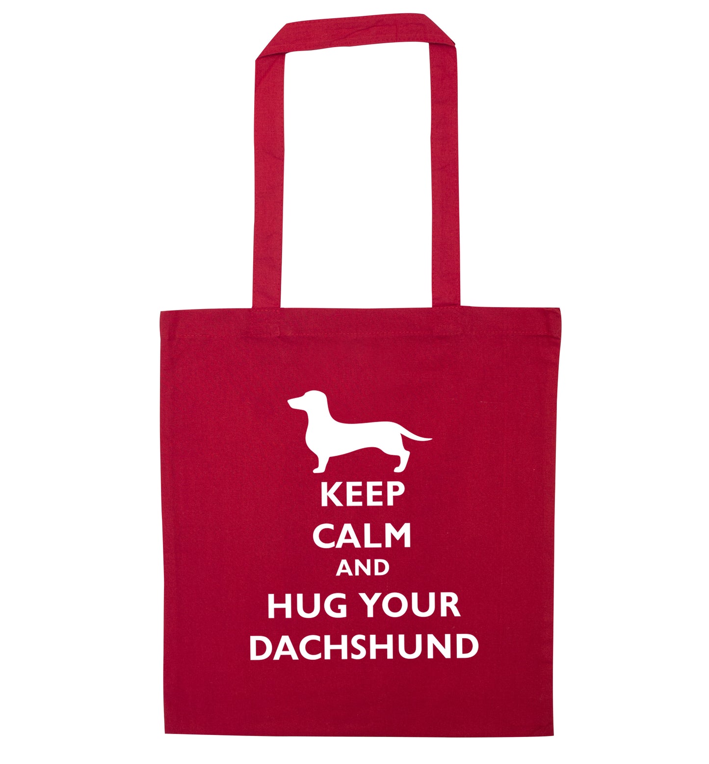 Keep calm and hug your dachshund red tote bag