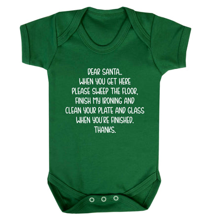 Dear Santa sweep the floor, clean your plate Baby Vest green 18-24 months
