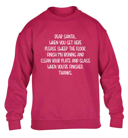 Dear Santa sweep the floor, clean your plate children's pink sweater 12-13 Years