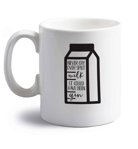 Never cry over spilt milk, it could have been gin right handed white ceramic mug 