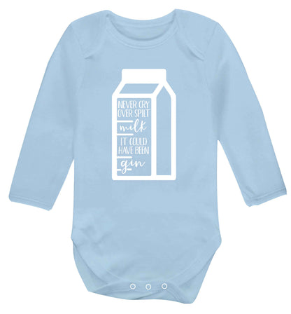 Never cry over spilt milk, it could have been gin Baby Vest long sleeved pale blue 6-12 months