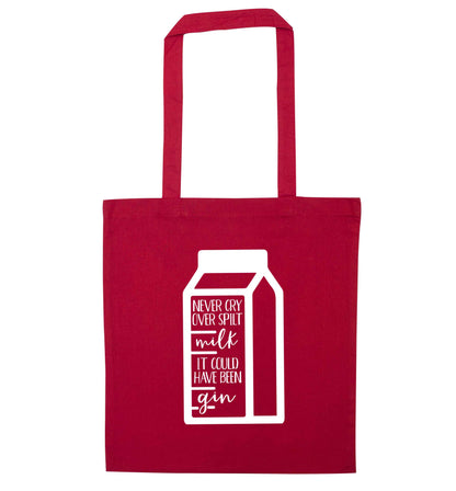 Never cry over spilt milk, it could have been gin red tote bag