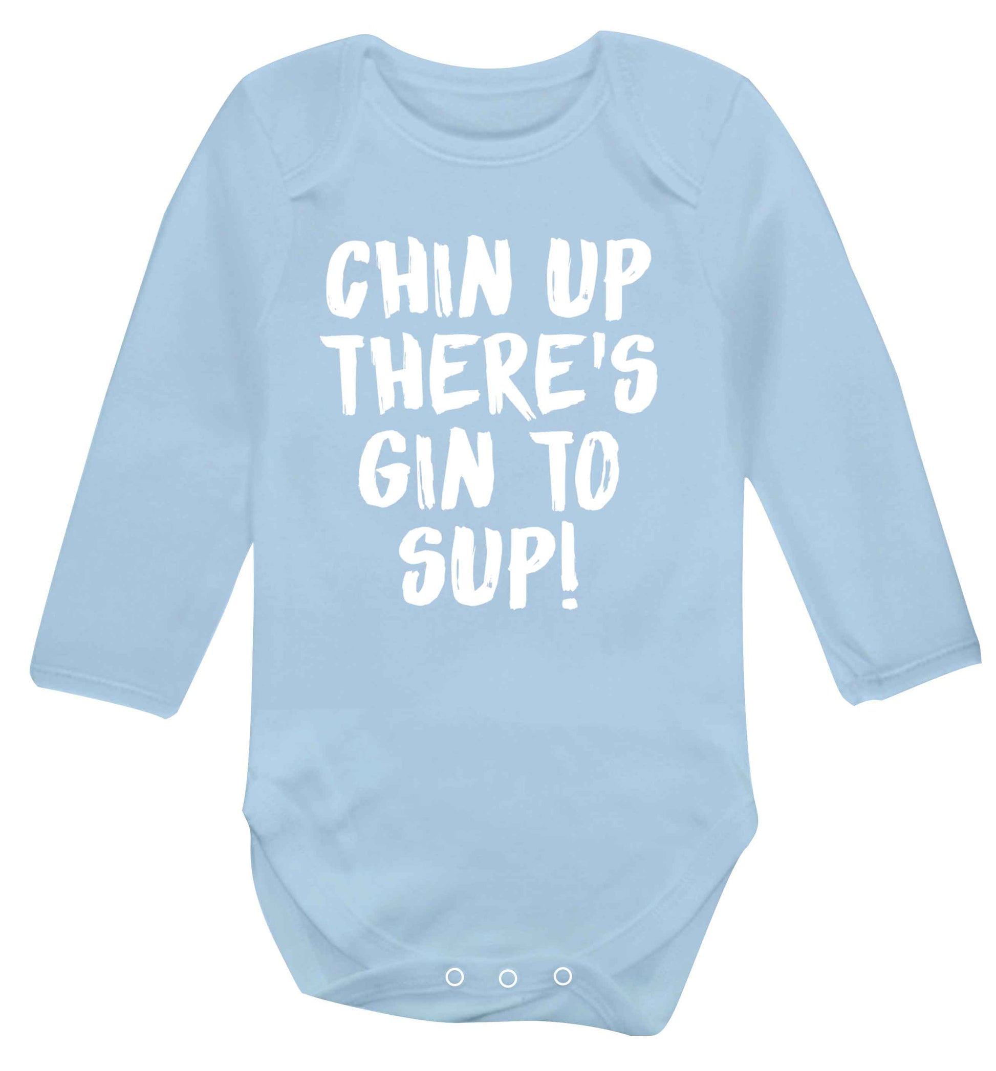 Chin up there's gin to sup Baby Vest long sleeved pale blue 6-12 months