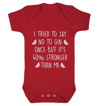 I tried to say no to gin once but it's 40% stronger than me Baby Vest red 18-24 months