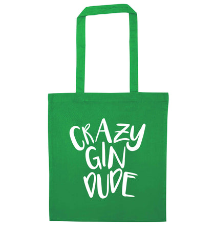 Crazy gin dude green tote bag