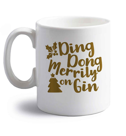 Ding dong merrily on gin right handed white ceramic mug 