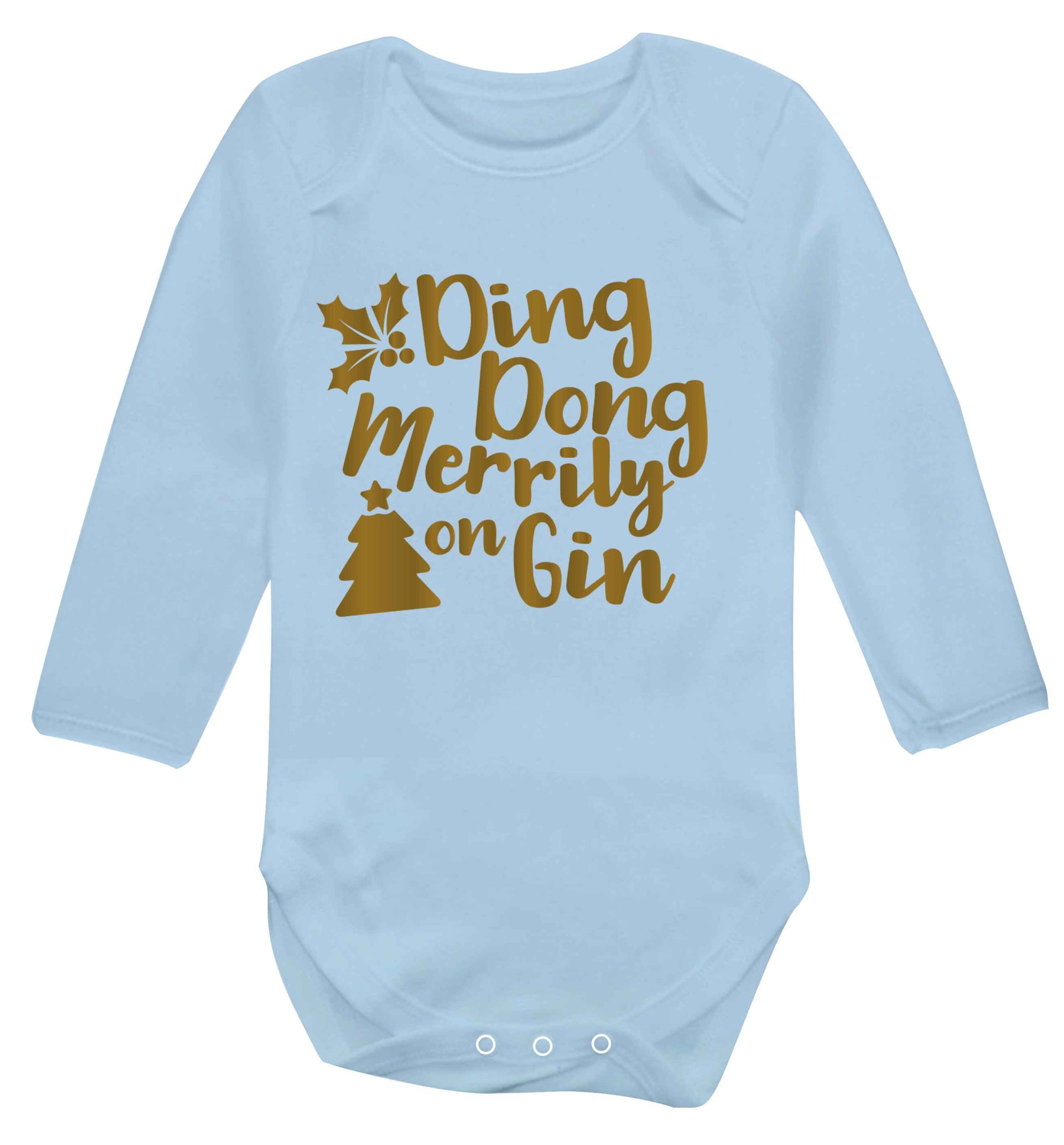 Ding dong merrily on gin Baby Vest long sleeved pale blue 6-12 months